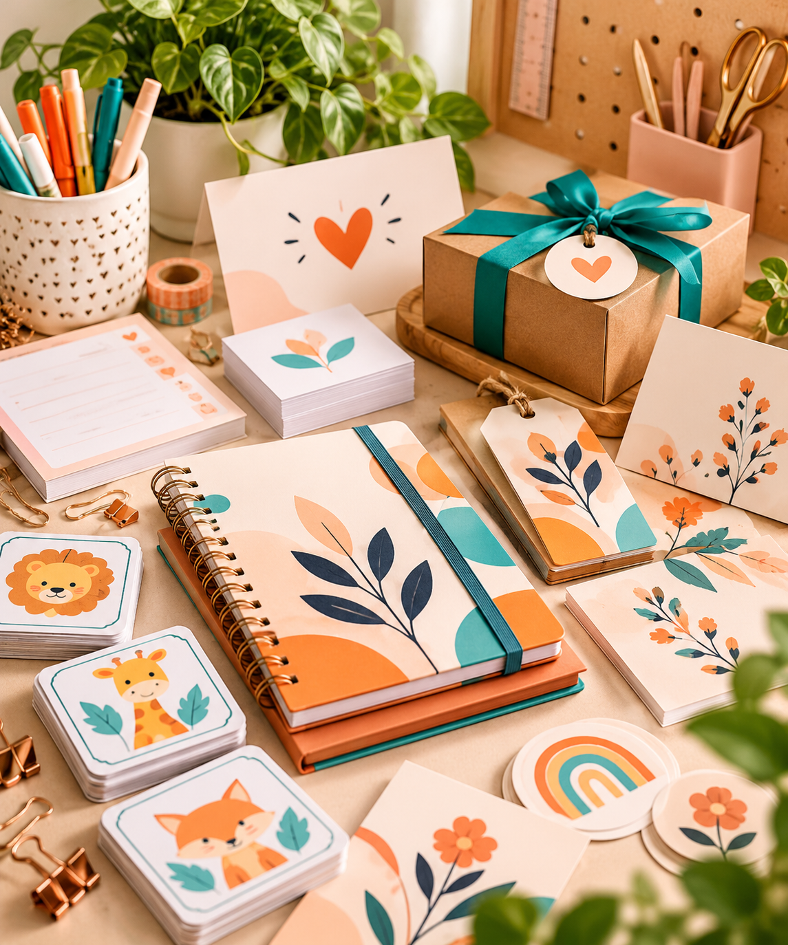 Composição de papelaria criativa e materiais personalizados da Anni Studio Criativo