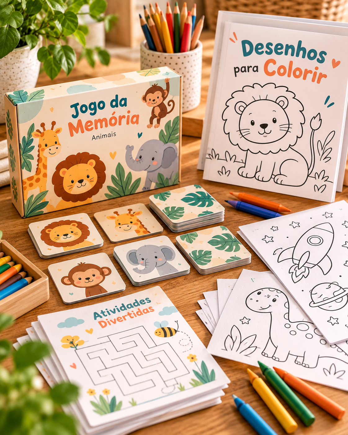 Jogo da memória e atividades impressas para crianças