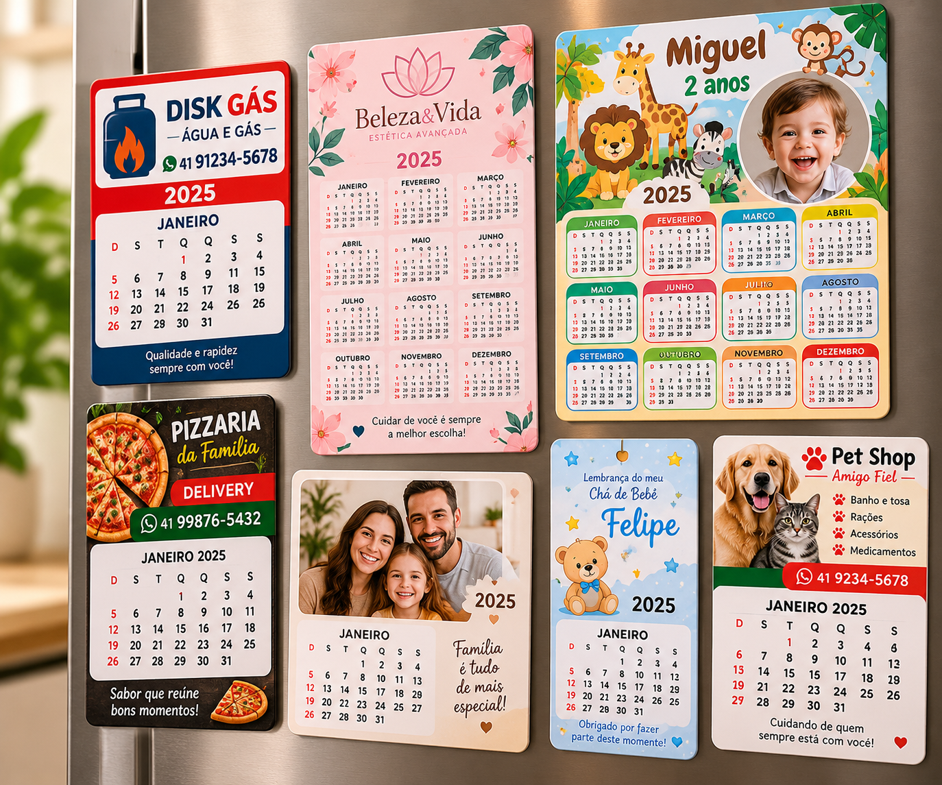 Exemplos de calendários personalizados com base imantada para geladeira