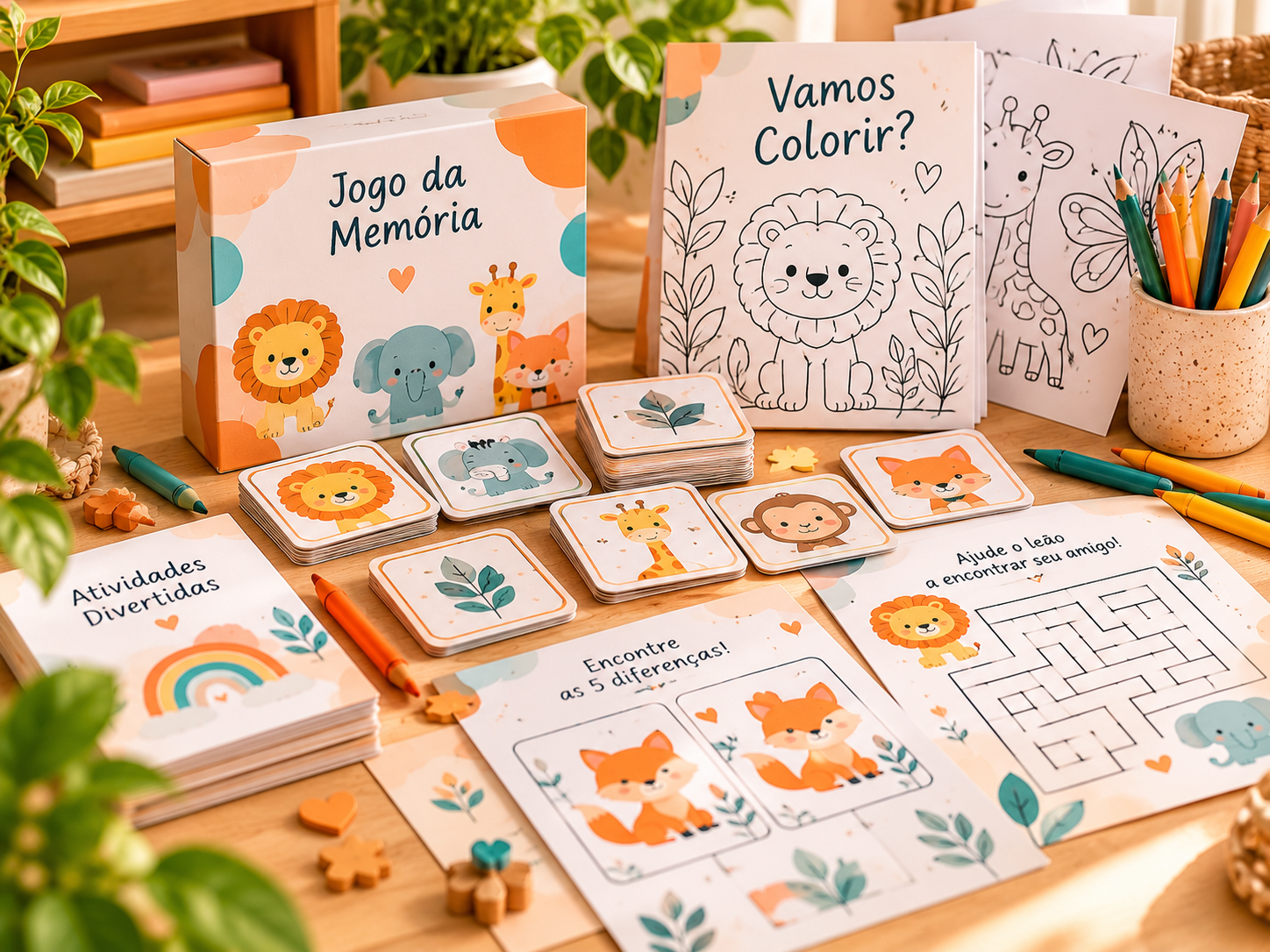 Jogos da memória e atividades impressas para crianças